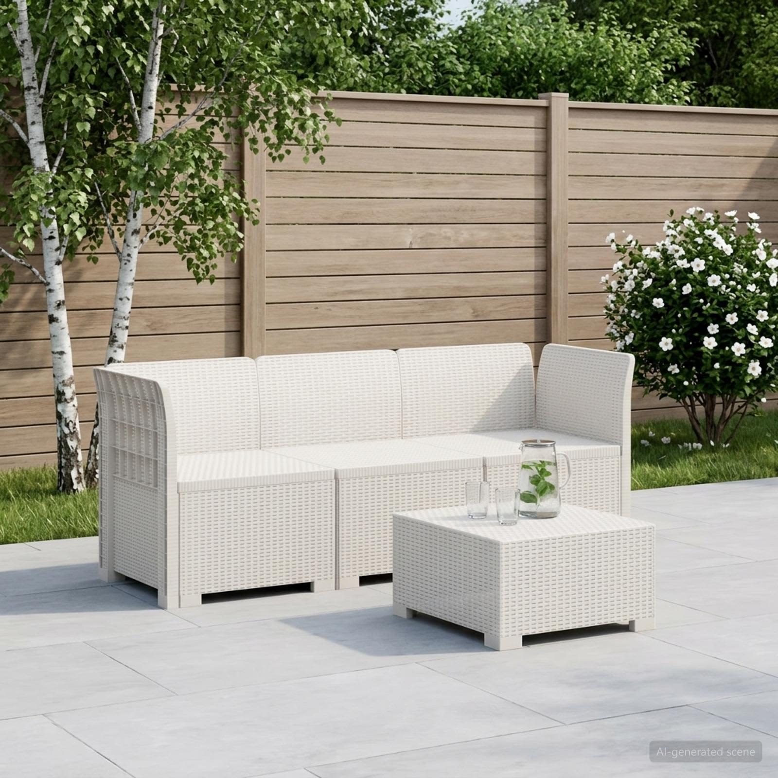 3-personers Havembel Sofa Rattan Look PP Hvid