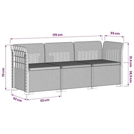 3-personers Have Sofa Rattan Look PP Lysegrå