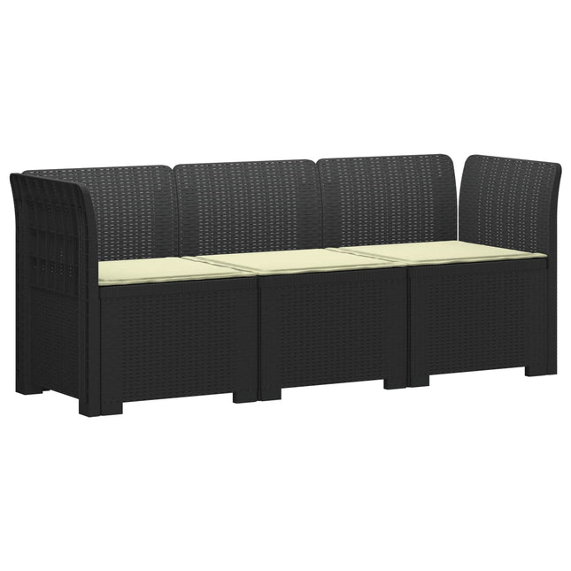3-personers havensofa med puder i rattanlook PP Antracit
