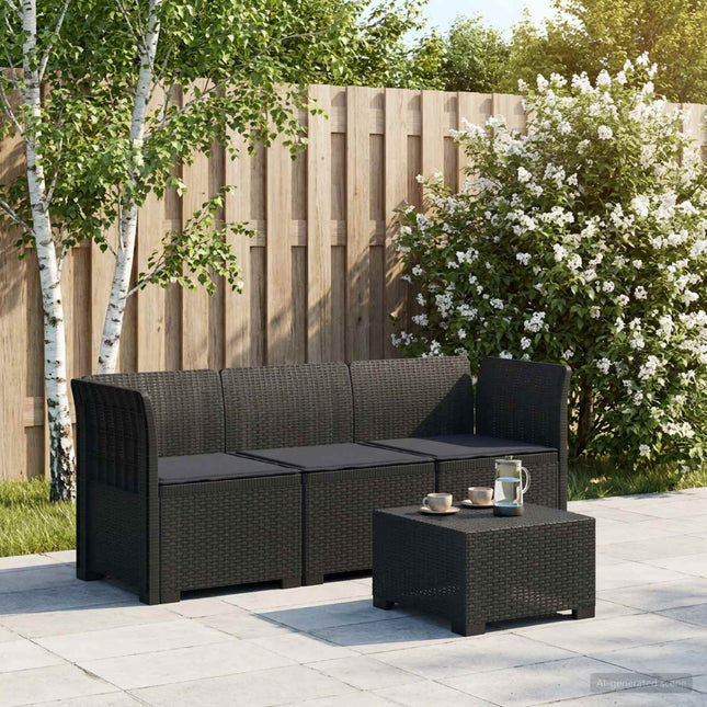 3-personers havensofa med puder i rattanlook PP Antracit
