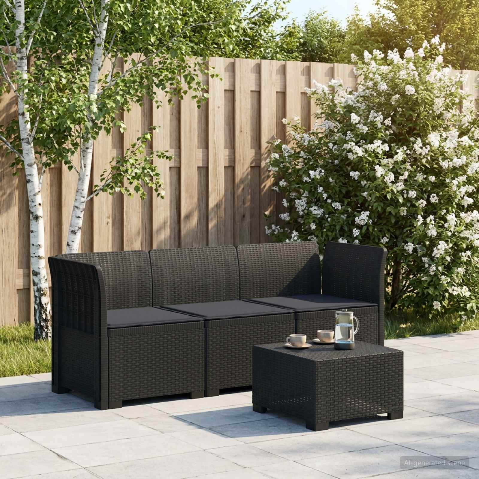 3-personers havensofa med puder i rattanlook PP Antracit
