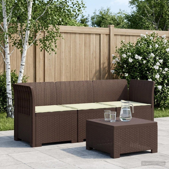 3-personers havensofa med puder i rattanlook PP Brun