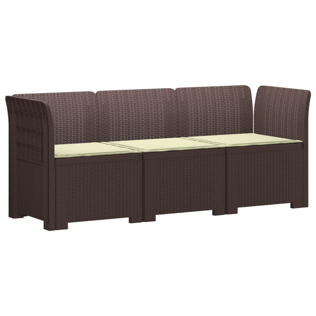 3-personers havensofa med puder i rattanlook PP Brun