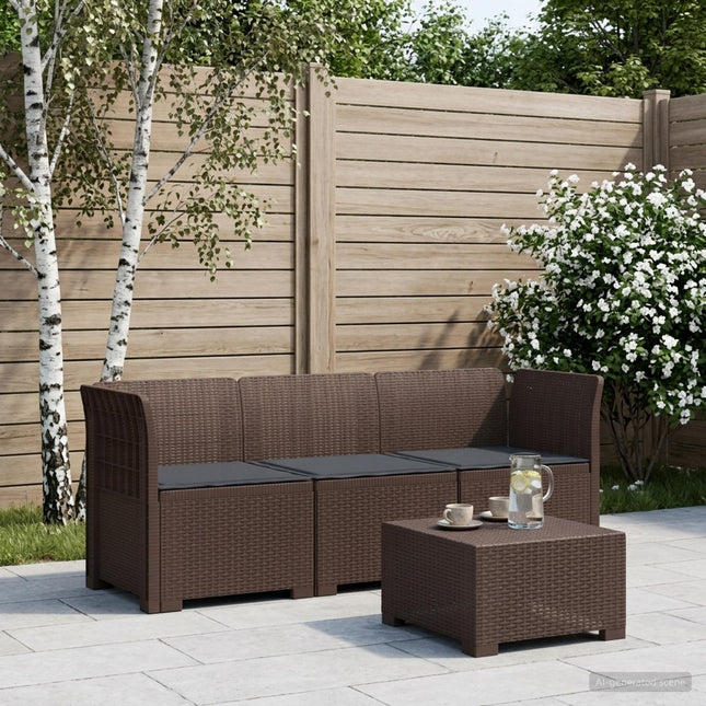3-personers havensofa med puder i rattanlook PP Brun