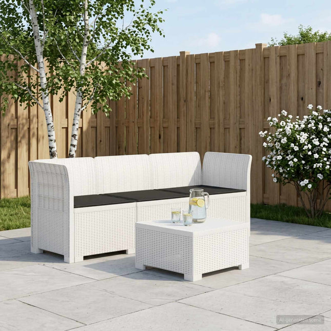 3-personers havensofa med puder i rattanlook PP Hvid
