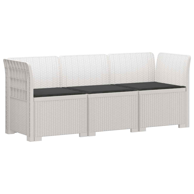 3-personers havensofa med puder i rattanlook PP Hvid