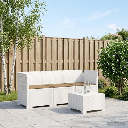 3-personers havensofa med puder i rattanlook PP Hvid