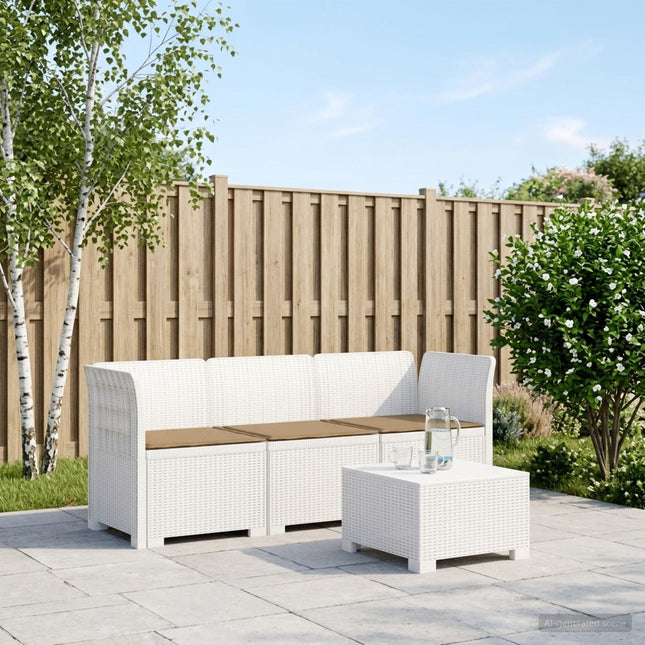 3-personers havensofa med puder i rattanlook PP Hvid