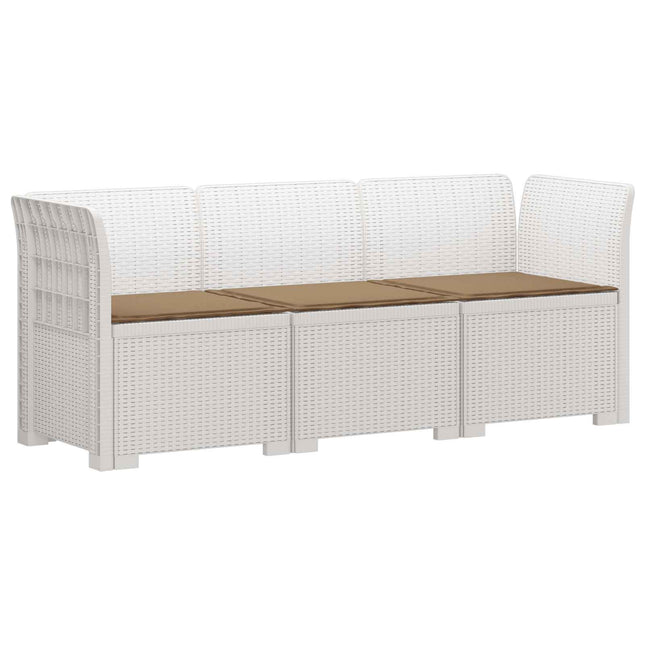 3-personers havensofa med puder i rattanlook PP Hvid