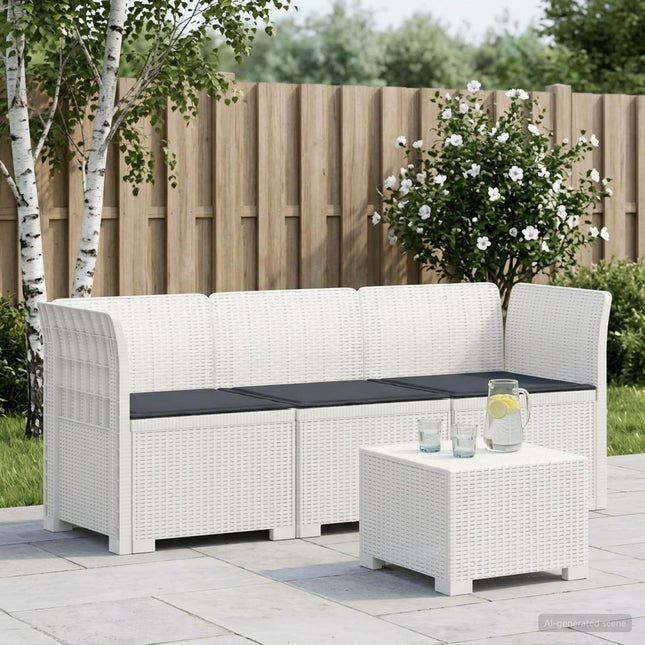 3-personers havensofa med puder i rattanlook PP Hvid