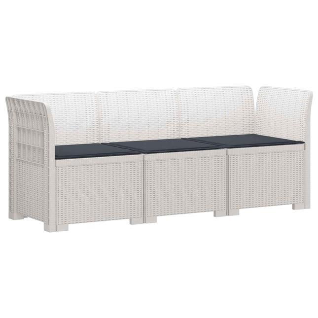 3-personers havensofa med puder i rattanlook PP Hvid