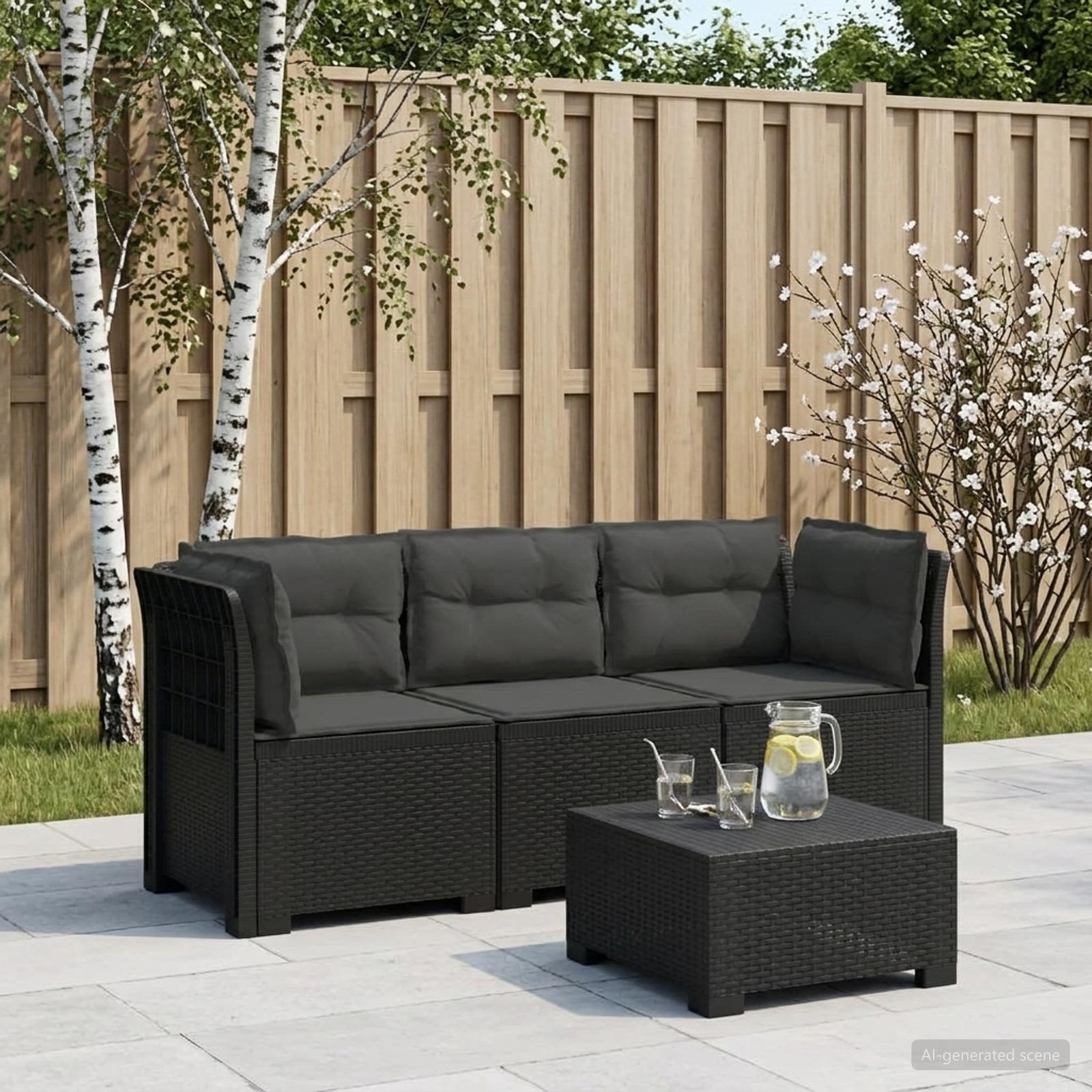 3-personers havensofa med puder i rattanlook PP Antracit