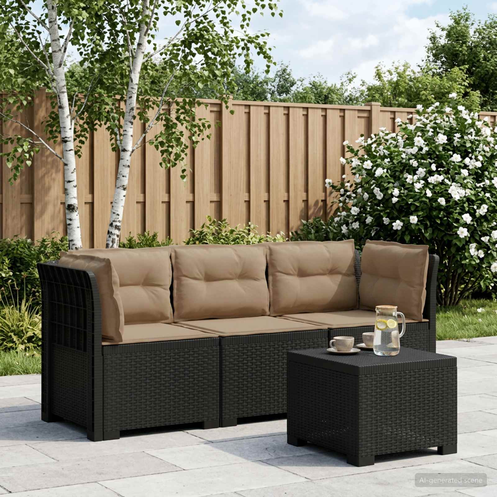 vidaXL 3-personers havensofa med puder i rattanlook PP Antracit