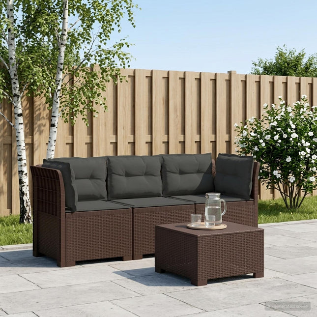 3-personers havensofa med puder i rattanlook PP Brun