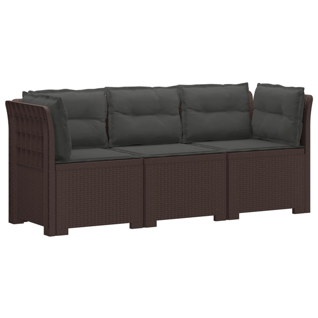 3-personers havensofa med puder i rattanlook PP Brun