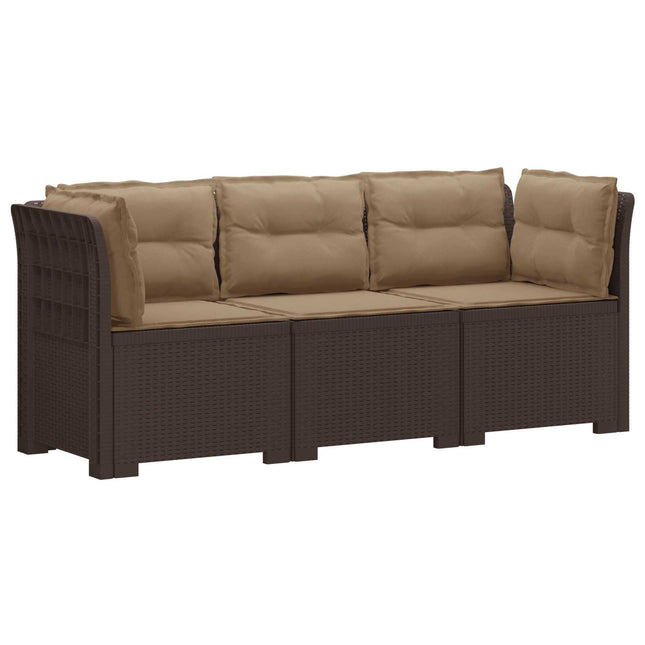 3-personers havensofa med puder i rattanlook PP Brun