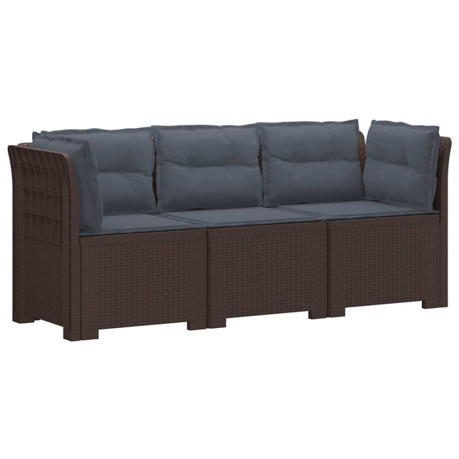3-personers havensofa med puder i rattanlook PP Brun