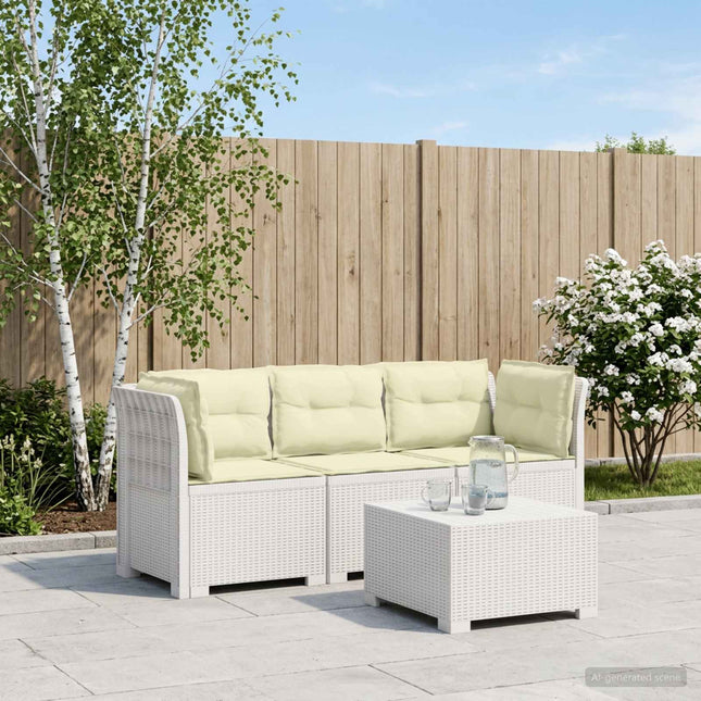 3-personers havensofa med puder i rattanlook PP Hvid