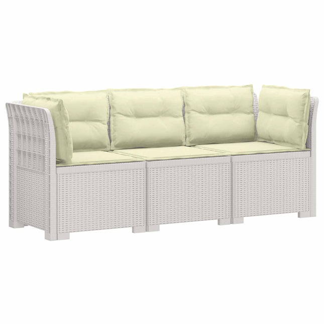 3-personers havensofa med puder i rattanlook PP Hvid