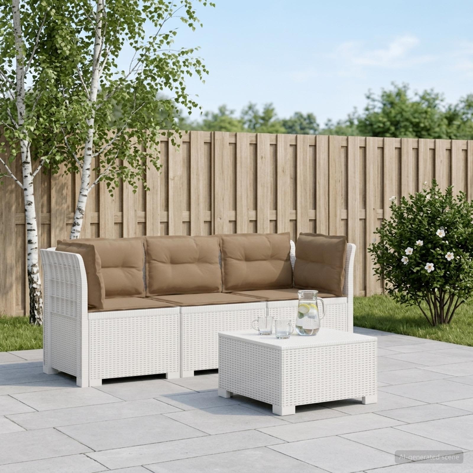 vidaXL 3-personers havensofa med puder i rattanlook PP Hvid