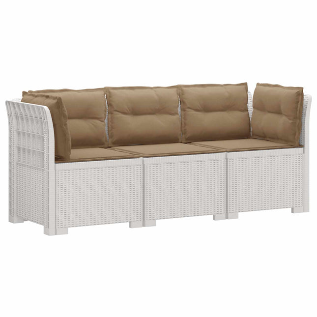 3-personers havensofa med puder i rattanlook PP Hvid