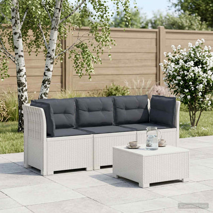 3-personers havensofa med puder i rattanlook PP Hvid