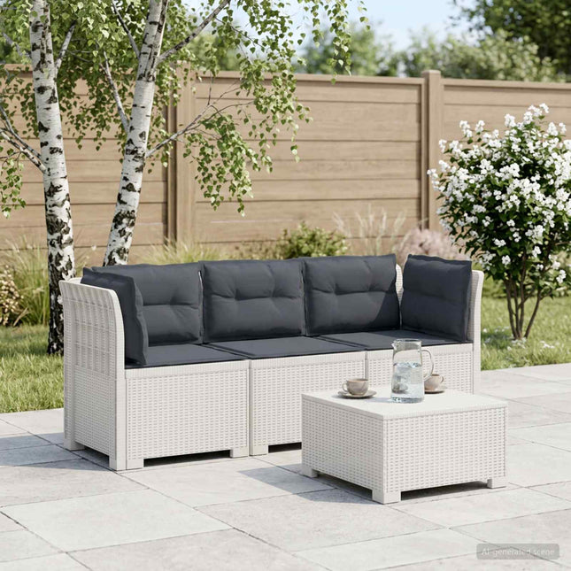 3-personers havensofa med puder i rattanlook PP Hvid