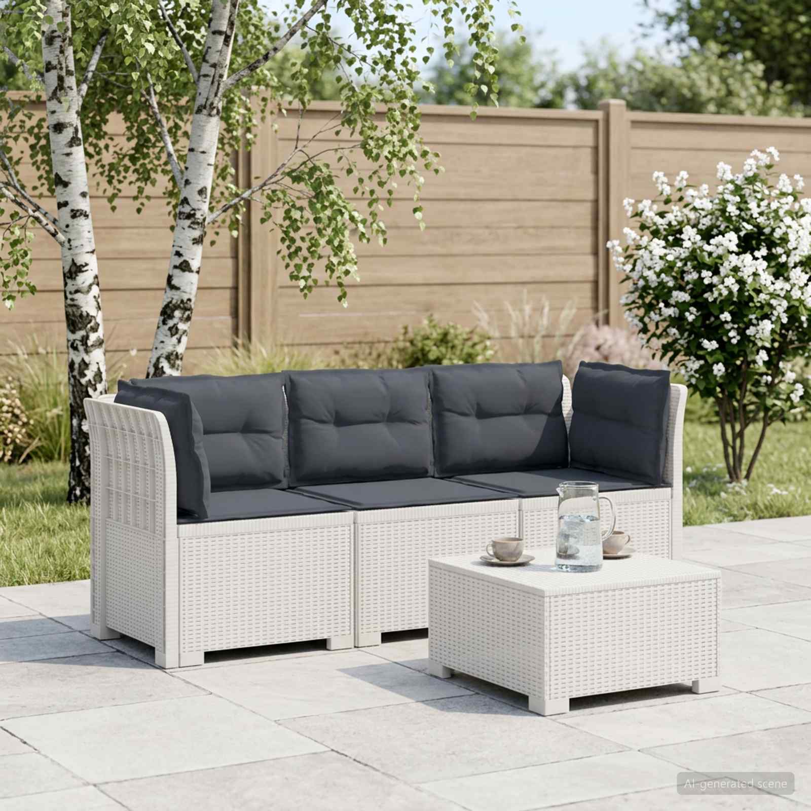 vidaXL 3-personers havensofa med puder i rattanlook PP Hvid