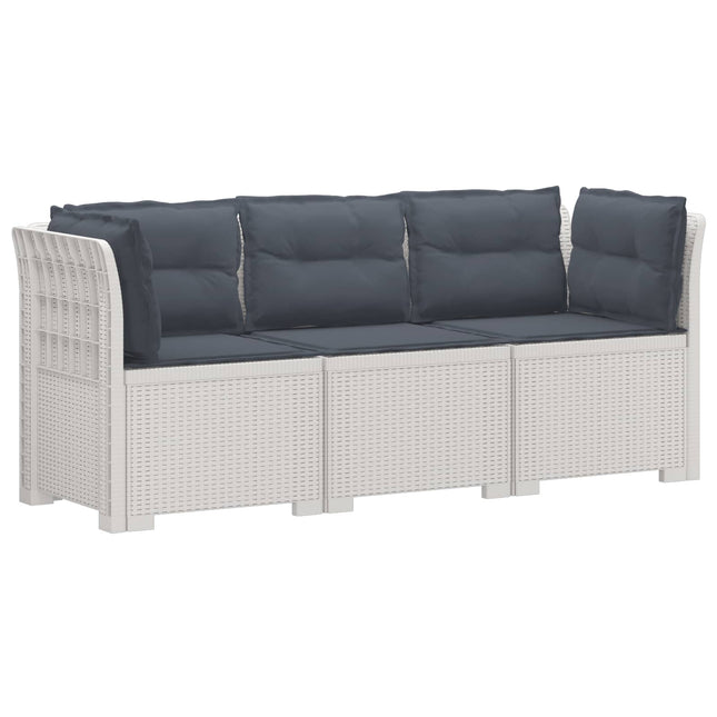 3-personers havensofa med puder i rattanlook PP Hvid
