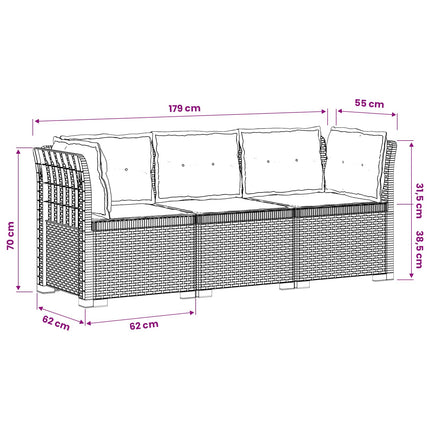 3-personers havensofa med puder i rattanlook PP Hvid