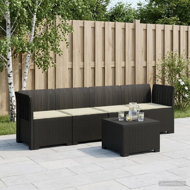4-personers have-sofa med puder i rattan-look PP Antracit