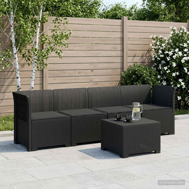 4-personers have-sofa med puder i rattan-look PP Antracit