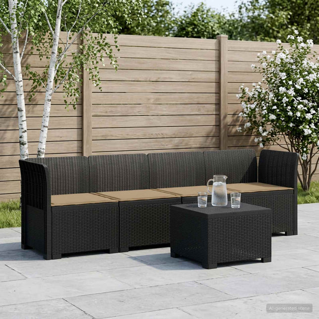 4-personers have-sofa med puder i rattan-look PP Antracit