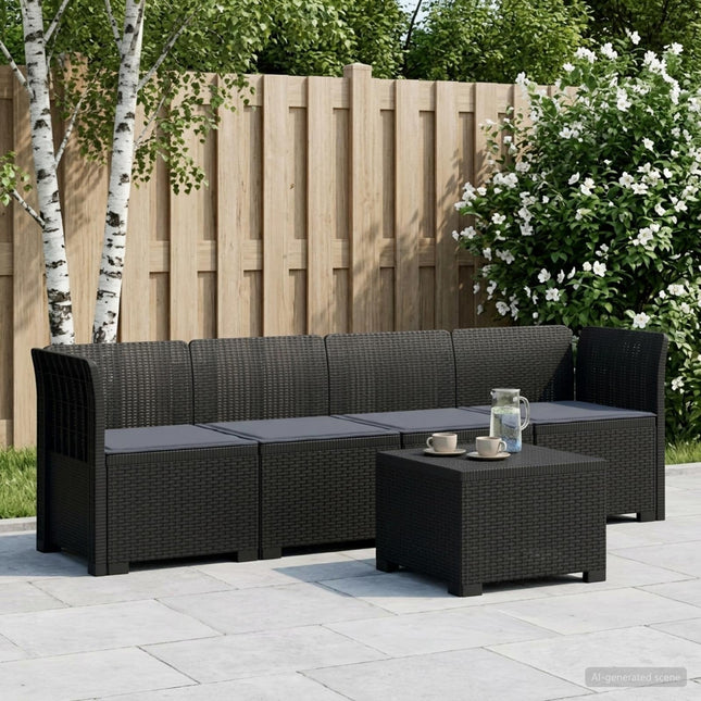 4-personers have-sofa med puder i rattan-look PP Antracit