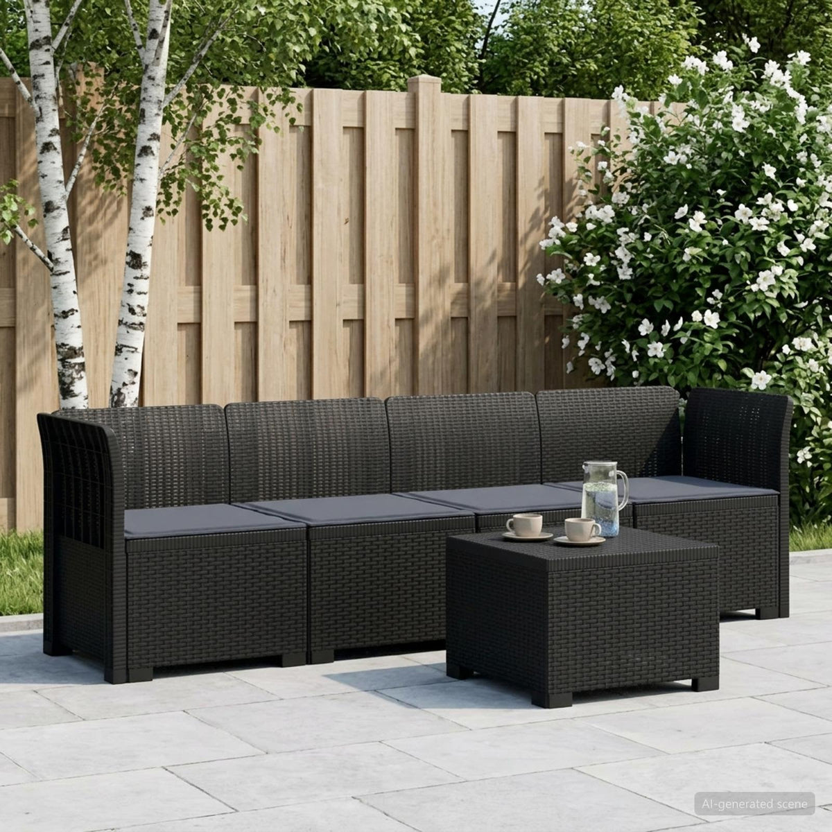 4-personers have-sofa med puder i rattan-look PP Antracit