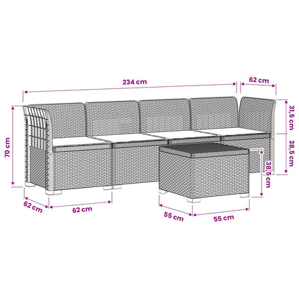 4-personers have-sofa med puder i rattan-look PP Hvid