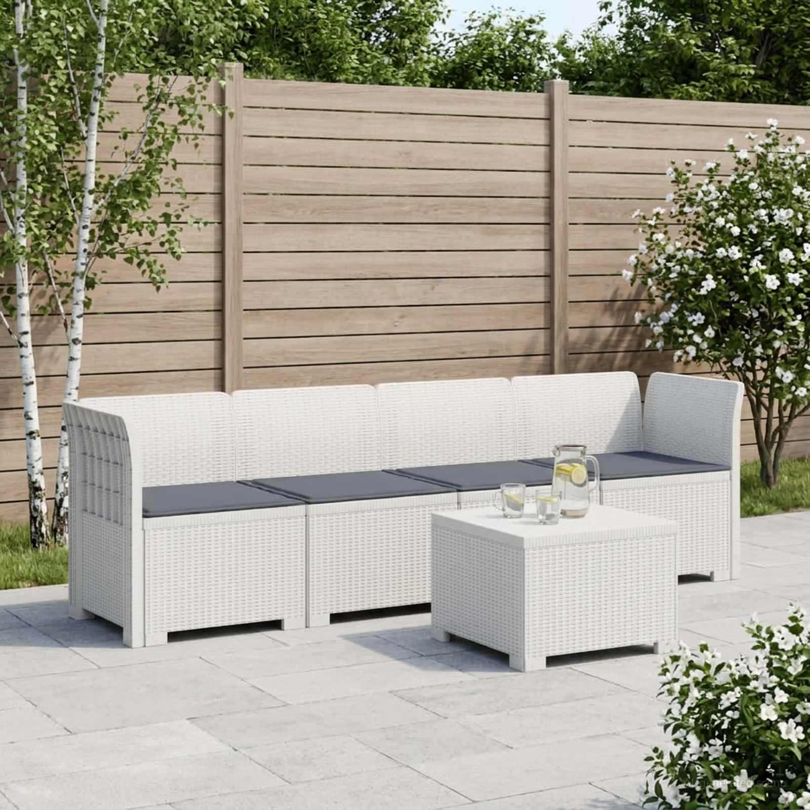 4-personers have-sofa med puder i rattan-look PP Hvid