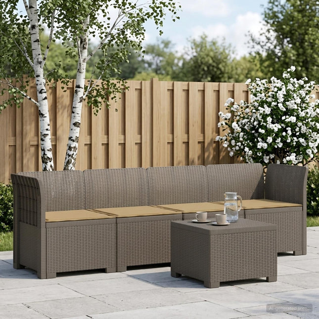4-personers have-sofa med puder i rattan-look PP Lysegrå