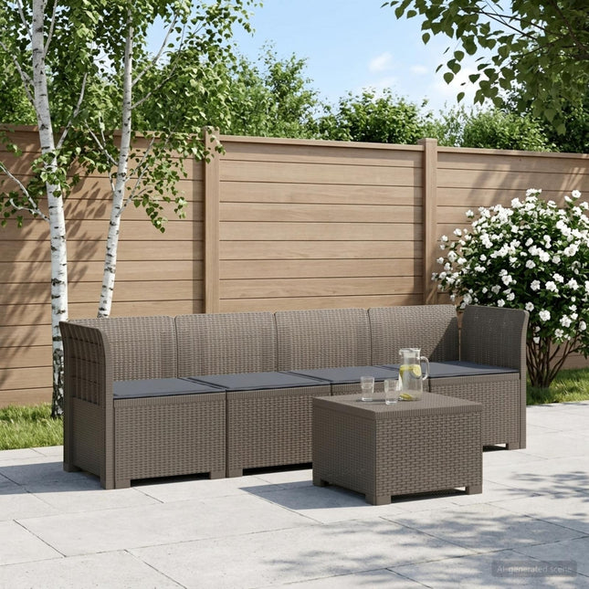4-personers have-sofa med puder i rattan-look PP Lysegrå