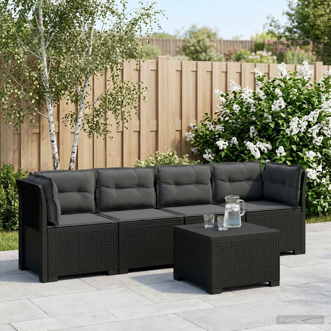 4-personers have-sofa med puder i rattan-look PP Antracit