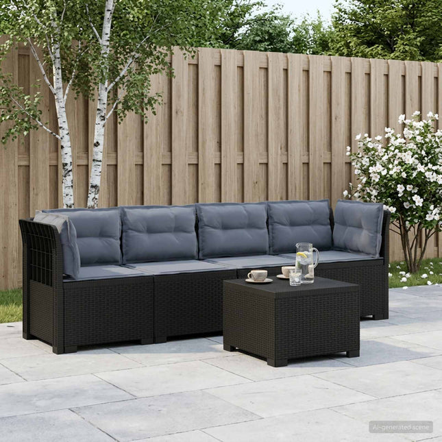 4-personers have-sofa med puder i rattan-look PP Antracit