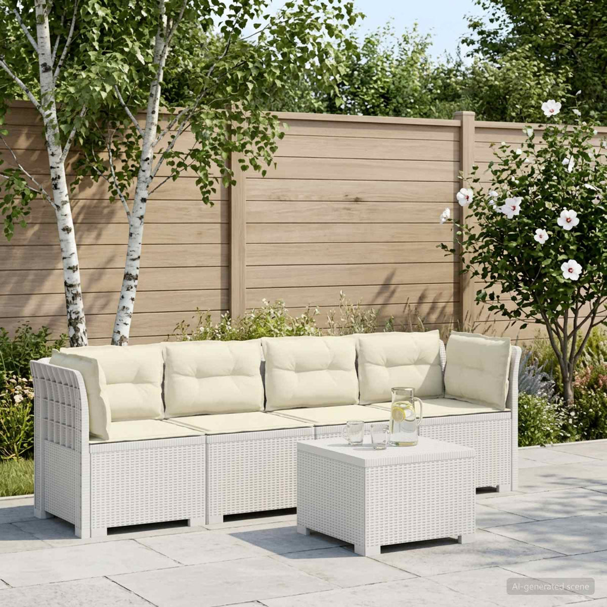 4-personers have-sofa med puder i rattan-look PP Hvid