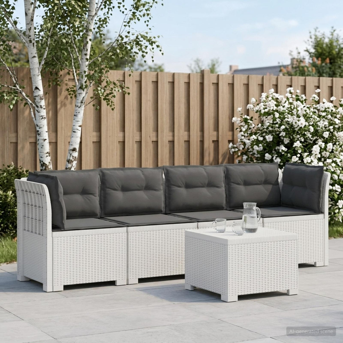 4-personers have-sofa med puder i rattan-look PP Hvid
