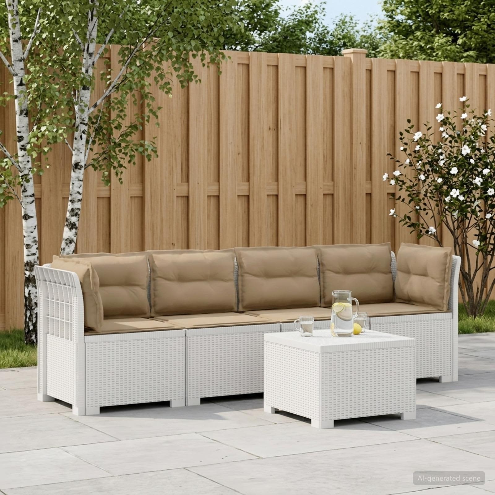4-personers have-sofa med puder i rattan-look PP Hvid