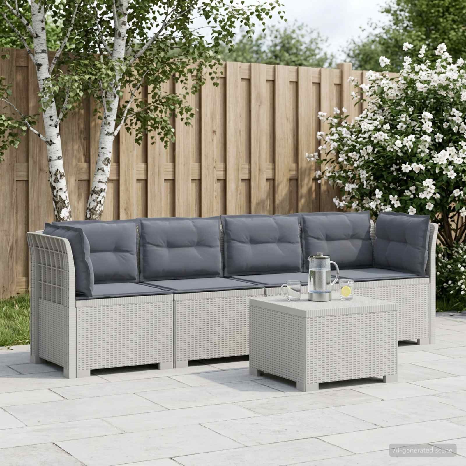 4-personers have-sofa med puder i rattan-look PP Hvid