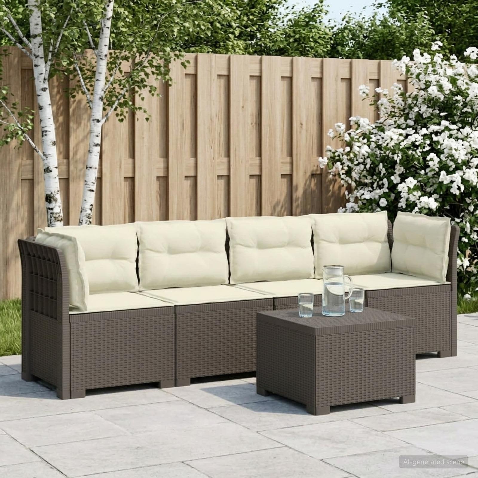 4-personers have-sofa med puder i rattan-look PP Lysegr