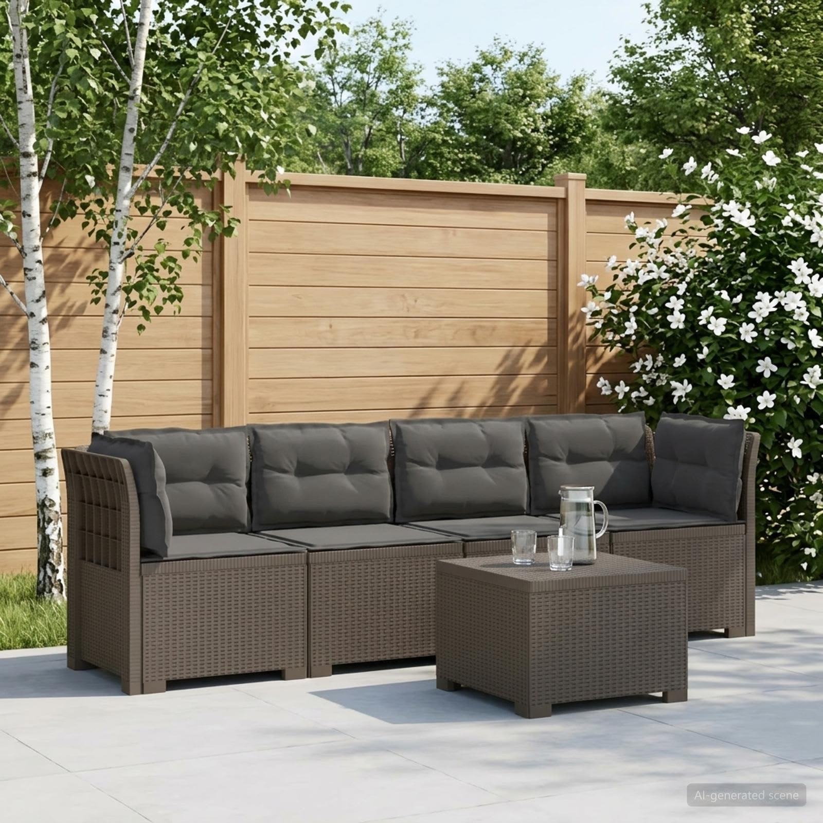 4-personers have-sofa med puder i rattan-look PP Lysegr