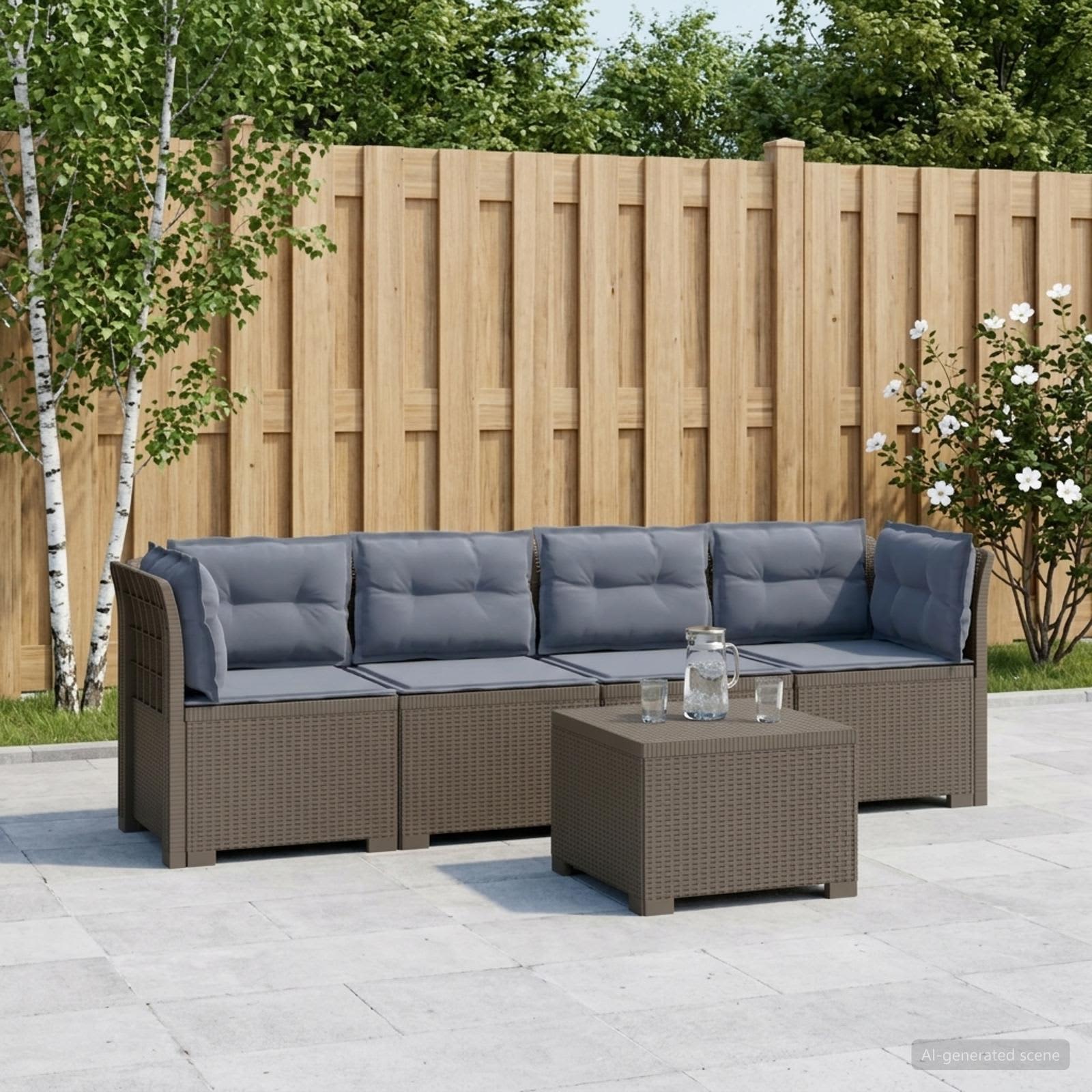 4-personers have-sofa med puder i rattan-look PP Lysegr