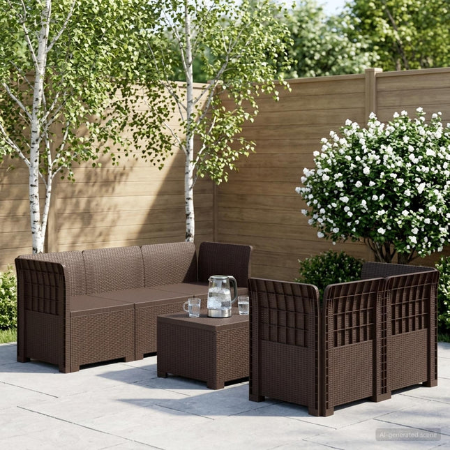5-personers Havemøbel Sofa Rattan Look PP Brun