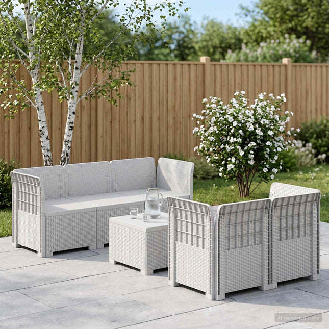 5-personers Havemøbel Sofa Rattan Look PP Hvid